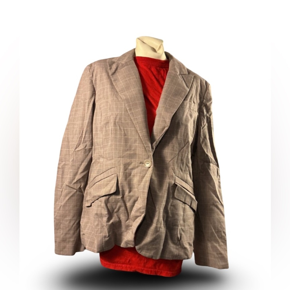 Classic Windowpane womens Blazer in Taupe with skirt set